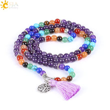 Load image into Gallery viewer, Reiki Natural 7 Chakra Multi-layer Yoga Charms Bracelets Women Purple Quartz 108 Mala Beads Meditation Healing Tassel