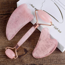 Load image into Gallery viewer, Facial Massager Natural Rose Quartz Jade Roller Gha sha Scraper Genuine Stone Slim Body Lifting Chin Anti Wrinkle Cellulite Tools