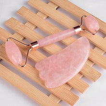Load image into Gallery viewer, Facial Massager Natural Rose Quartz Jade Roller Gha sha Scraper Genuine Stone Slim Body Lifting Chin Anti Wrinkle Cellulite Tools