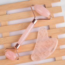 Load image into Gallery viewer, Facial Massager Natural Rose Quartz Jade Roller Gha sha Scraper Genuine Stone Slim Body Lifting Chin Anti Wrinkle Cellulite Tools