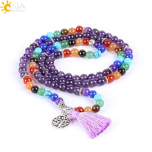 Load image into Gallery viewer, Reiki Natural 7 Chakra Multi-layer Yoga Charms Bracelets Women Purple Quartz 108 Mala Beads Meditation Healing Tassel
