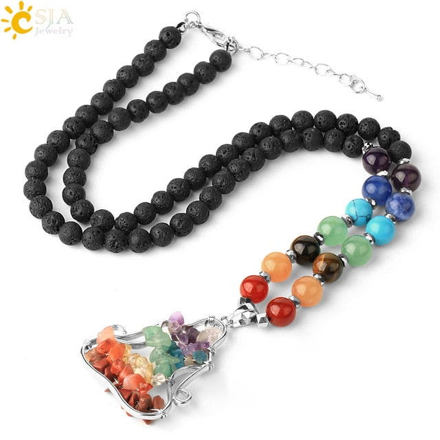 7 Chakra Pendant Necklace Reiki Yoga Bead Healing Crystal Meditation Lobster Clasp Chain