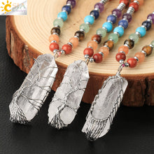 Load image into Gallery viewer, Clear Crystal Pendant Necklaces Reiki Yoga 7 Chakra
