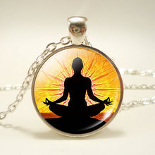 Load image into Gallery viewer, Chakra Symbols Pendant. Chakra Symbols Sign Necklace.  Glass Cabochon
