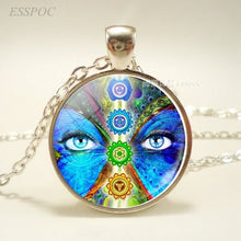 Load image into Gallery viewer, Chakra Symbols Pendant. Chakra Symbols Sign Necklace.  Glass Cabochon
