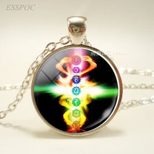 Load image into Gallery viewer, Chakra Symbols Pendant. Chakra Symbols Sign Necklace.  Glass Cabochon
