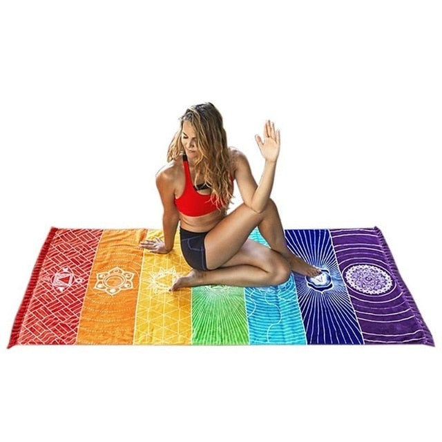 Mandala Boho Stripes Travel Yoga Mat Tapestry